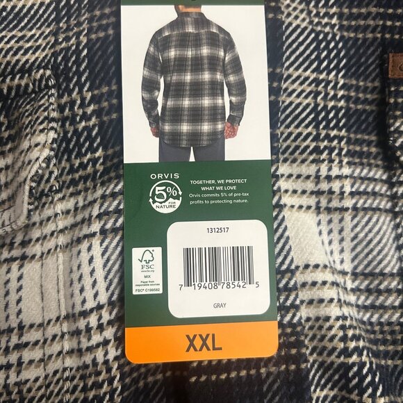 NEW Orvis Mens Gray Plaid Flannel Shirt XXL Button-Up Long Sleeve Soft Cotton - Picture 12 of 16